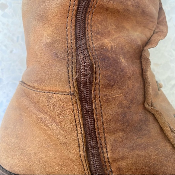 Anthropologie Distressed Leather Riding Boots Lace Ruffle Brown 6 1/2 (defect) - Picture 13 of 14